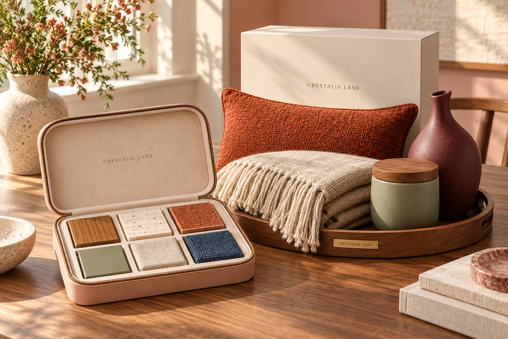 Illustrative Crestalis Lane product and material selection scene